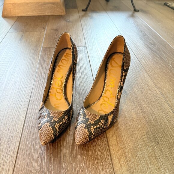 SAM EDELMAN Womans Brown Snakeskin Hazel Stiletto Slip on Leather Pumps 7.5 - Picture 5 of 16